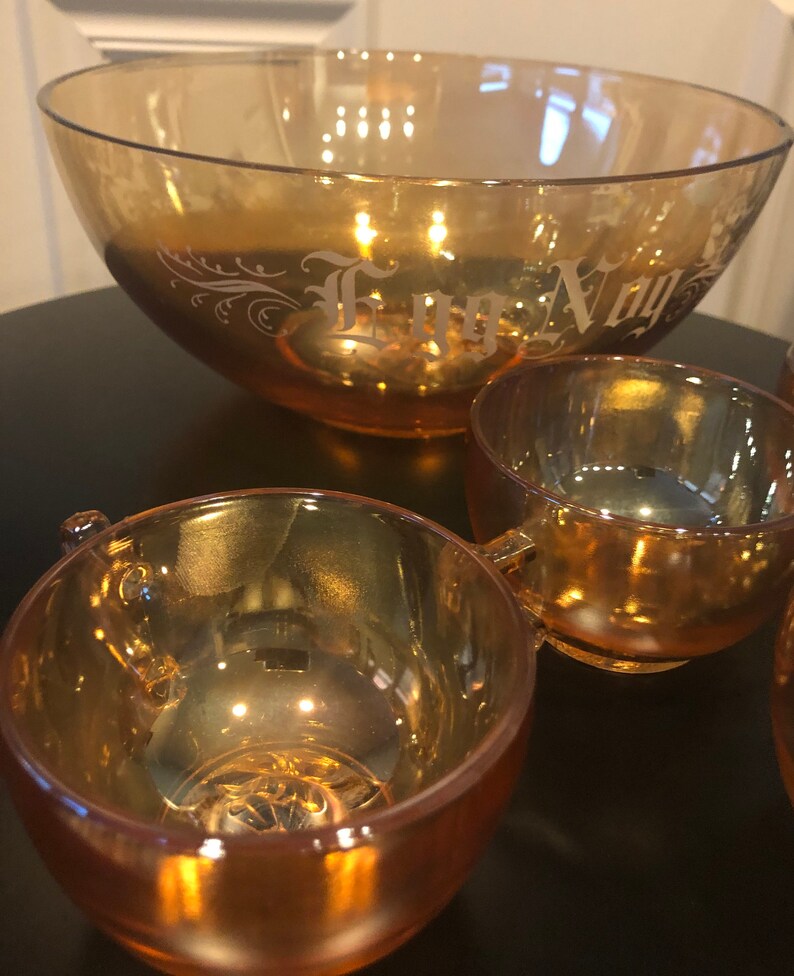 1950s Egg Nog Marigold Carnival Glass Punch Bowl & 4 Cups Etsy