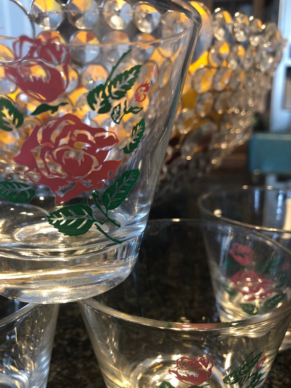 Set of Four Pink Rose 8 Oz Glass Tumblers - Etsy