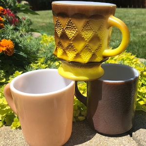 MCM Set of 3 Autumn Colors Milk Glass Mugs