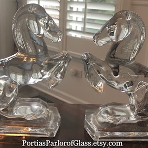 Vintage Smith Glass “Rearing Horses” Glass Bookends