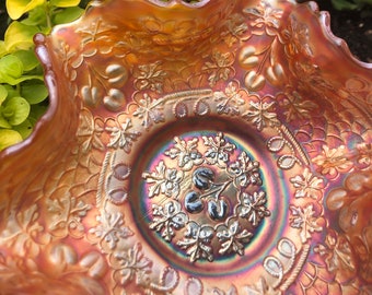 1914 Fenton “Cherry Chain” Marigold Carnival Glass 6” Berry Bowl