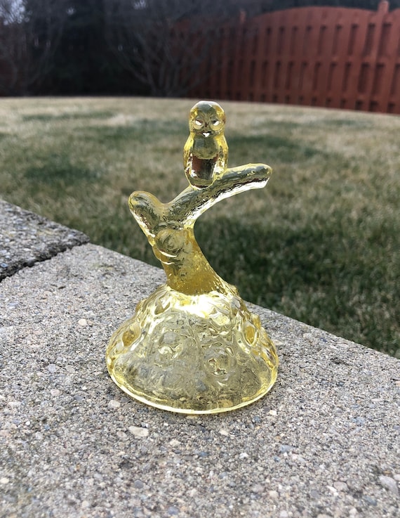 Vintage Yellow Glass “Owl in Tree” Ring Tree Holder