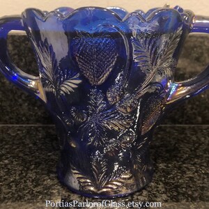 1920/30 Cobalt Blue Carnival Glass “Inverted Strawberry” Celery Vase image 6