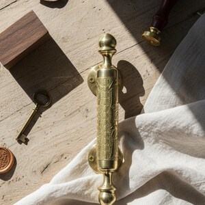 Vintage Brass Door Handle – Engraved Gold Pull Handle – Antique Moroccan Style – Luxury Decorative Door Hardware