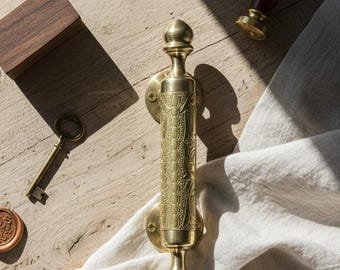 Vintage Brass Door Handle – Engraved Gold Pull Handle – Antique Moroccan Style – Luxury Decorative Door Hardware