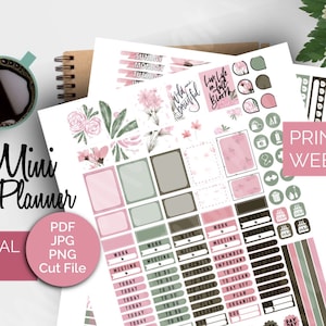 Printable Weekly Mini HP Kit Watercolor Floral, Mini Happy Planner stickers, weekly stickers