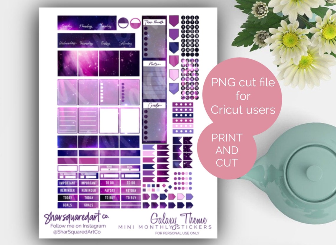 Printable Monthly Mini HP Kit, Mini Happy Planner Stickers, Galaxy ...