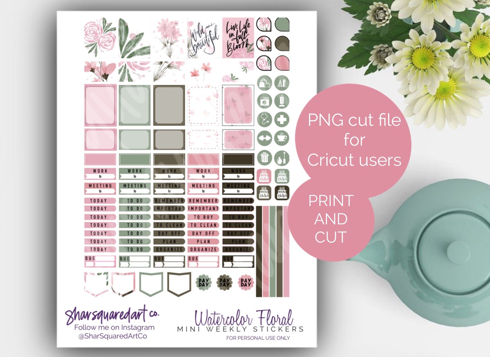 Printable Weekly Mini HP Kit Watercolor Floral, Mini Happy Planner ...
