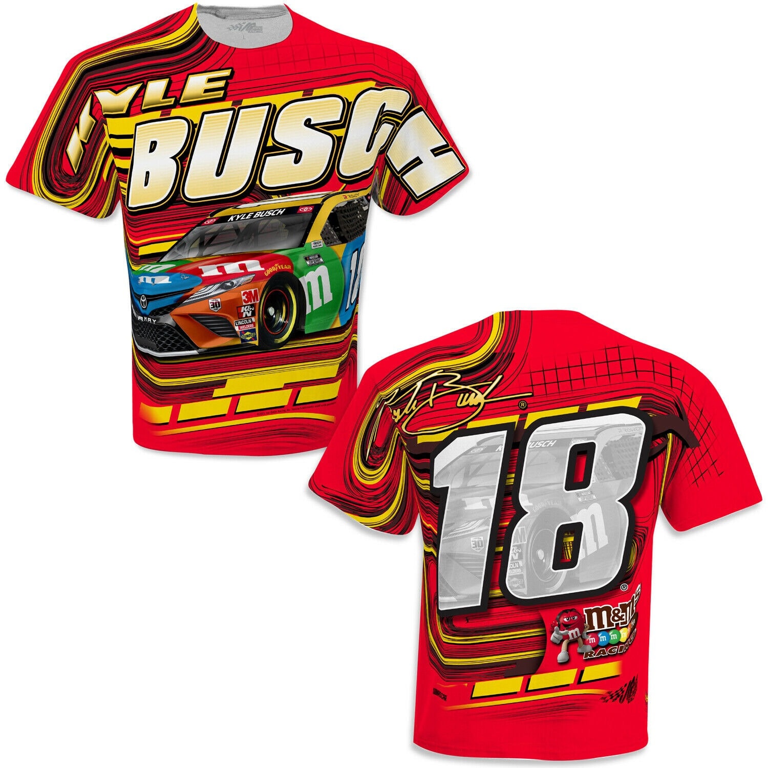 Kyle Busch #18 M&Ms Racing Red Yellow Sublimated Shirt
