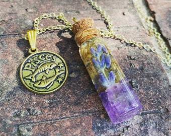 Pisces Zodiac Witches Bottle Amulet Necklace