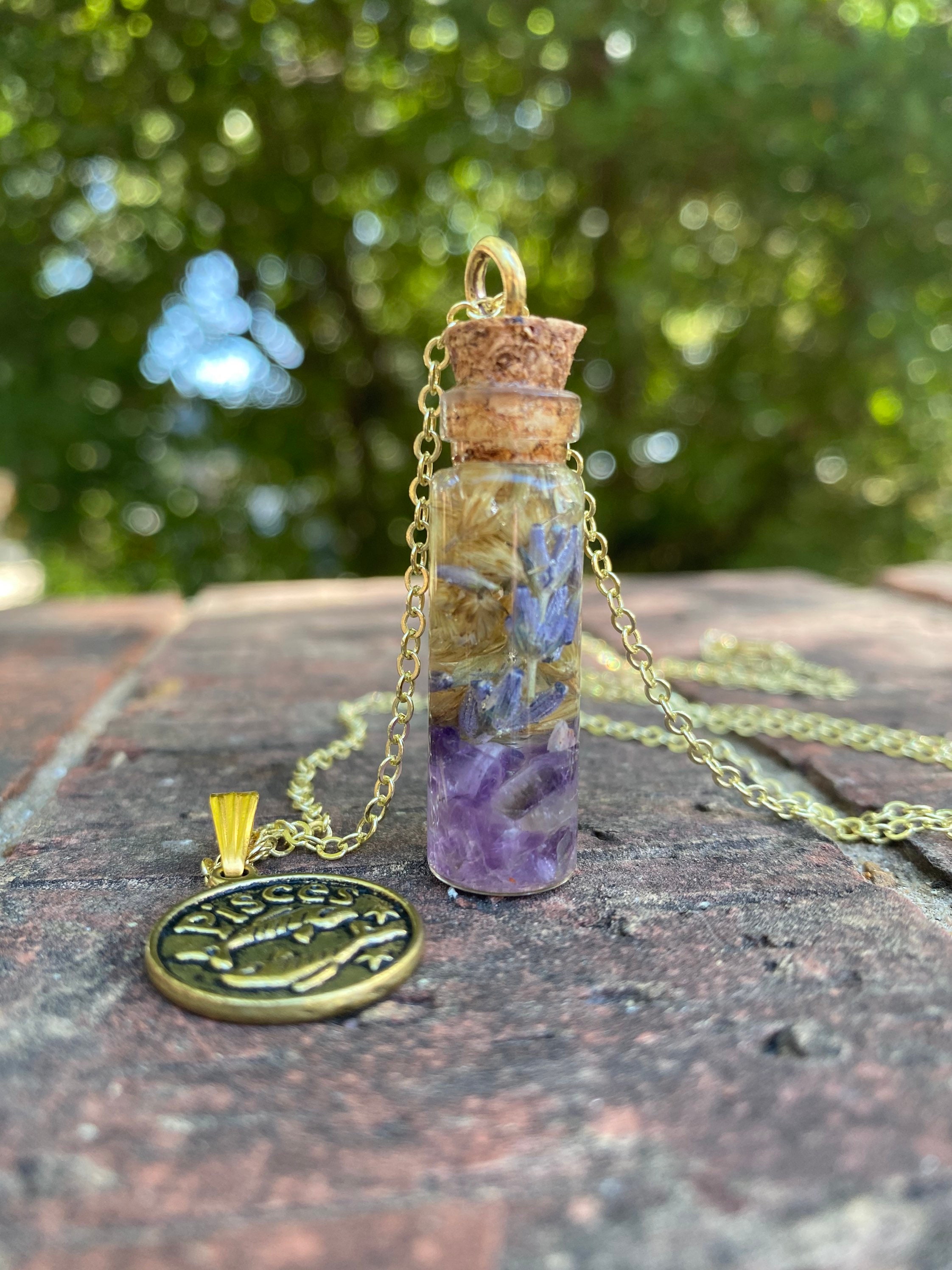 Pisces Zodiac Witches Bottle Amulet Necklace | Etsy