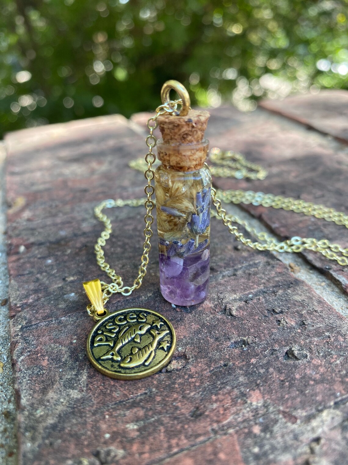 Pisces Zodiac Witches Bottle Amulet Necklace - Etsy