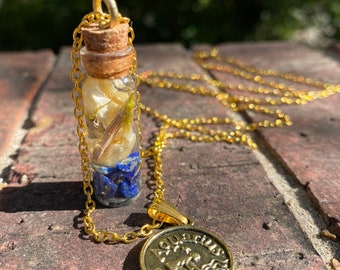 Aquarius Zodiac Witches Bottle Amulet Necklace