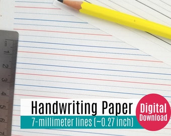 Lined Paper Template Printable for Teens and Adults, Writing Paper with red and blue lines, Handwriting Practice Sheets, Blank Digital Paper