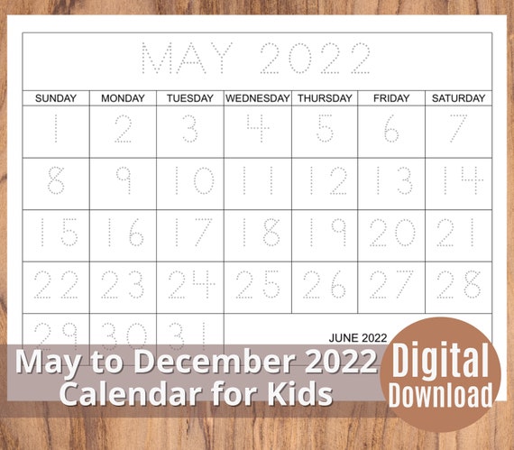 May Calendar 2022 Printable Kids Calendar Tracing Preschool - Etsy India