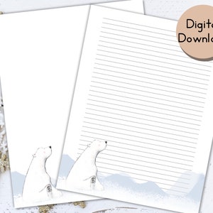 Papeterie d’hiver Papier d’écriture imprimable Ours polaire| Papier doublé | | de scrapbooking Lettre de papeterie | Papier doublé et non doublé | Lettre A4