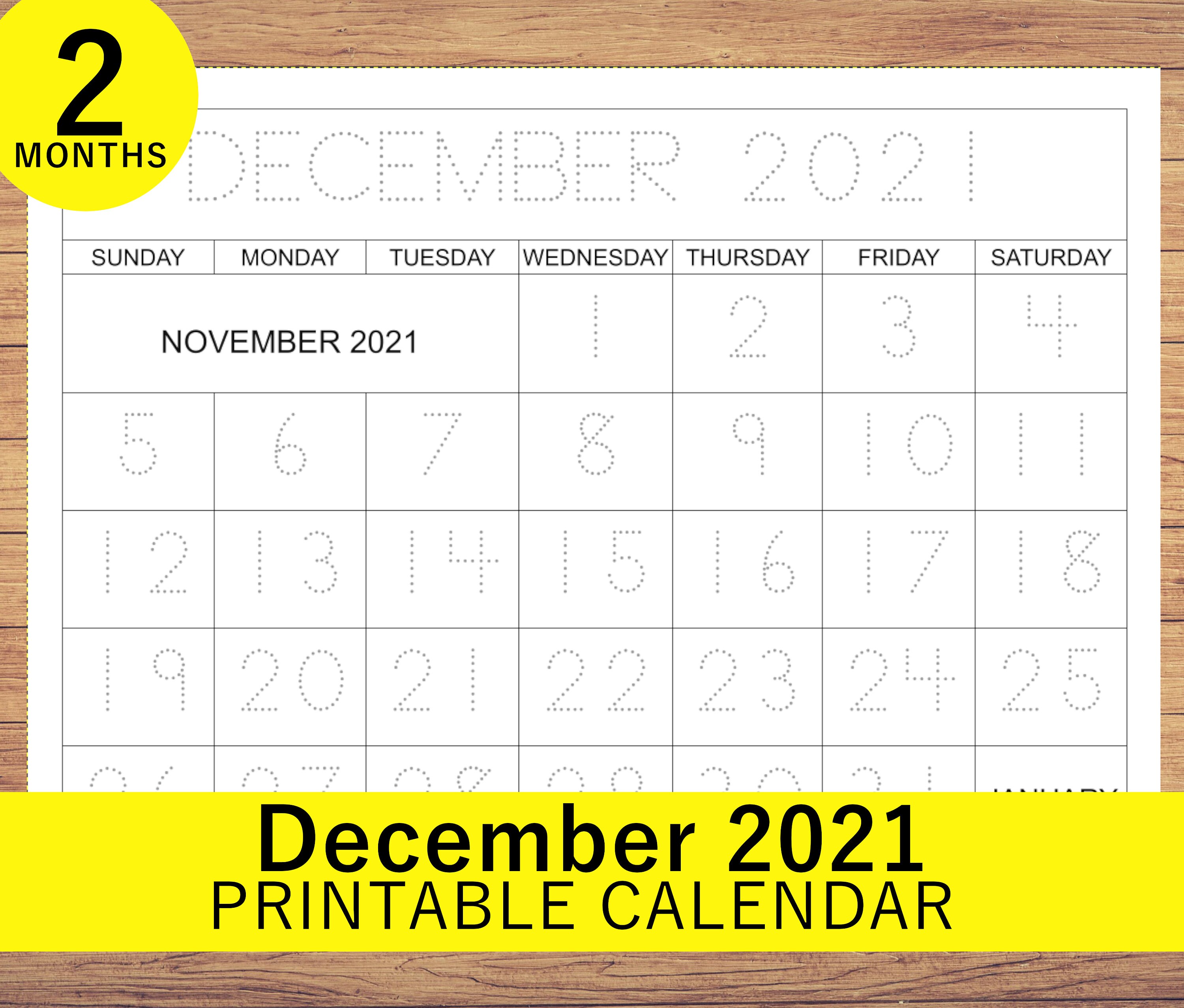 January 2022 And December 2021 Tracing Calendar For Kids | Etsy