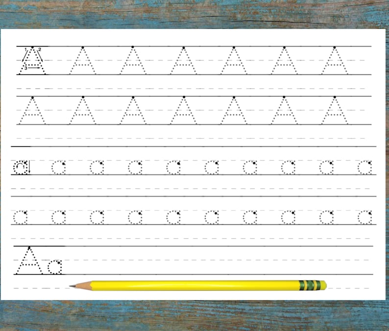 Capital and lowercase letter 'A' in dotted lines for easy tracing practice.