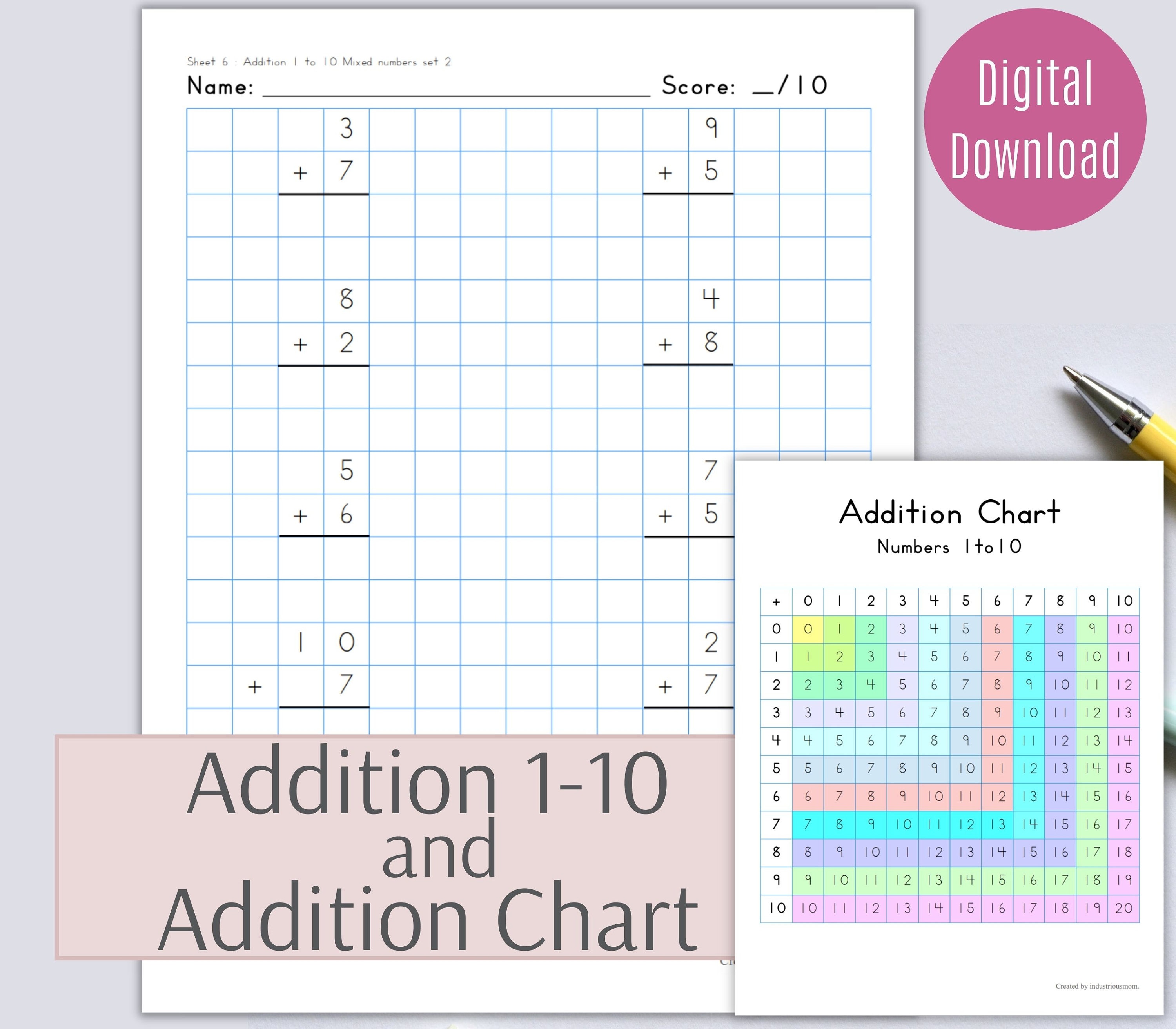 Printable 300 Addition Problems With Numbers 1 -10 Math Worksheets ...