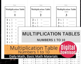 Daily Multiplication Practice Numbers 1 to 10, Basic Multiplication, Learn Multiplication 1 to 10, Montessori like, Worksheets Printable