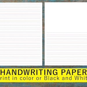 Two vertical pages of lined paper for handwriting practice. One page has an empty space for drawing and lines (red and blue lines). The second page is filled with red and blue lines from top to the bottom.