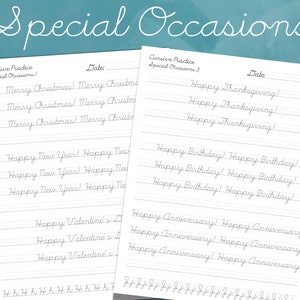 Workbook page for practicing cursive writing