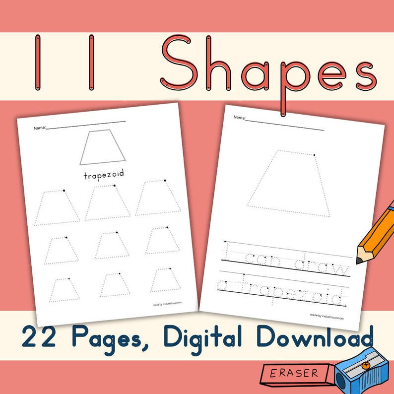 Preschool 2D Shape Tracing Worksheets - Trapezoid Shape - Small to Big Tracing