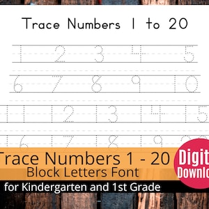 Traceable Print Numbers 1 to 20 Tracing Pages -Learning to Write Numbers for Kids - Printable Numbers, Big Font, Homeschooling, Landscape
