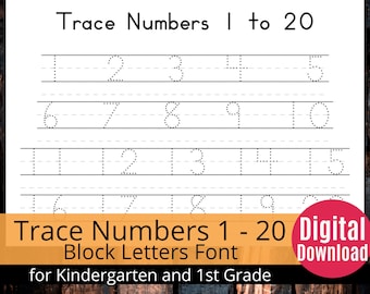 Traceable Print Numbers 1 to 20 Tracing Pages -Learning to Write Numbers for Kids - Printable Numbers, Big Font, Homeschooling, Landscape