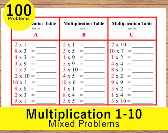 Multiplication Problems - Multiplication Table - Montessori Like Math - Printable Problem Cards - Multiplication Grade 2 - Printable Math