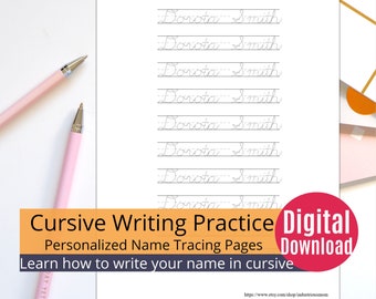 Printable Custom Cursive First and Last Name Tracing Sheet for Adults and Teens