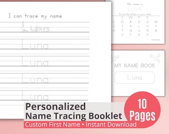 Custom Name Tracing Workbook PDF – Personalized First Name Handwriting Practice for Kids