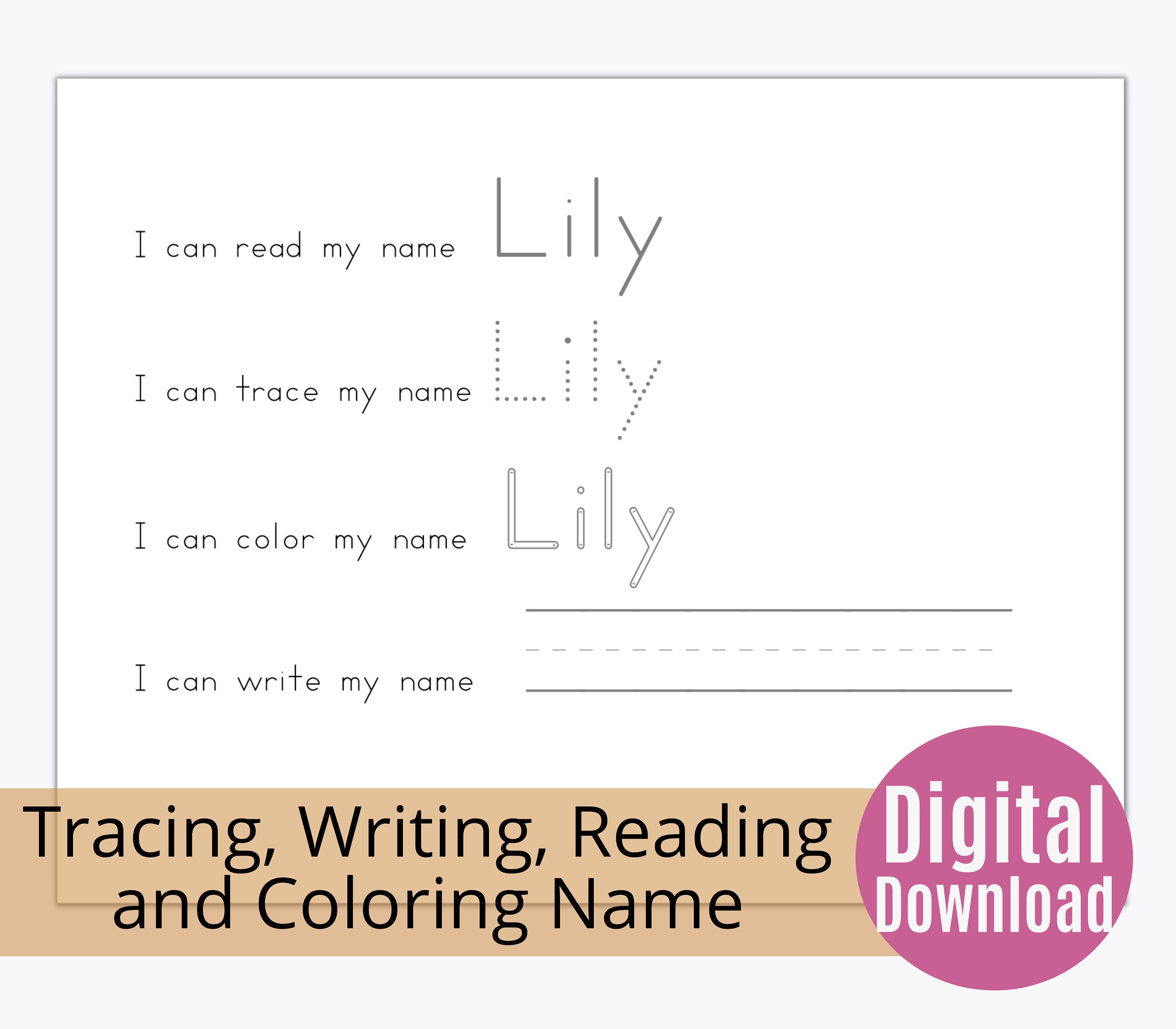 Custom Name Tracing Pages Printable, Handwriting Practice, Name Writing ...