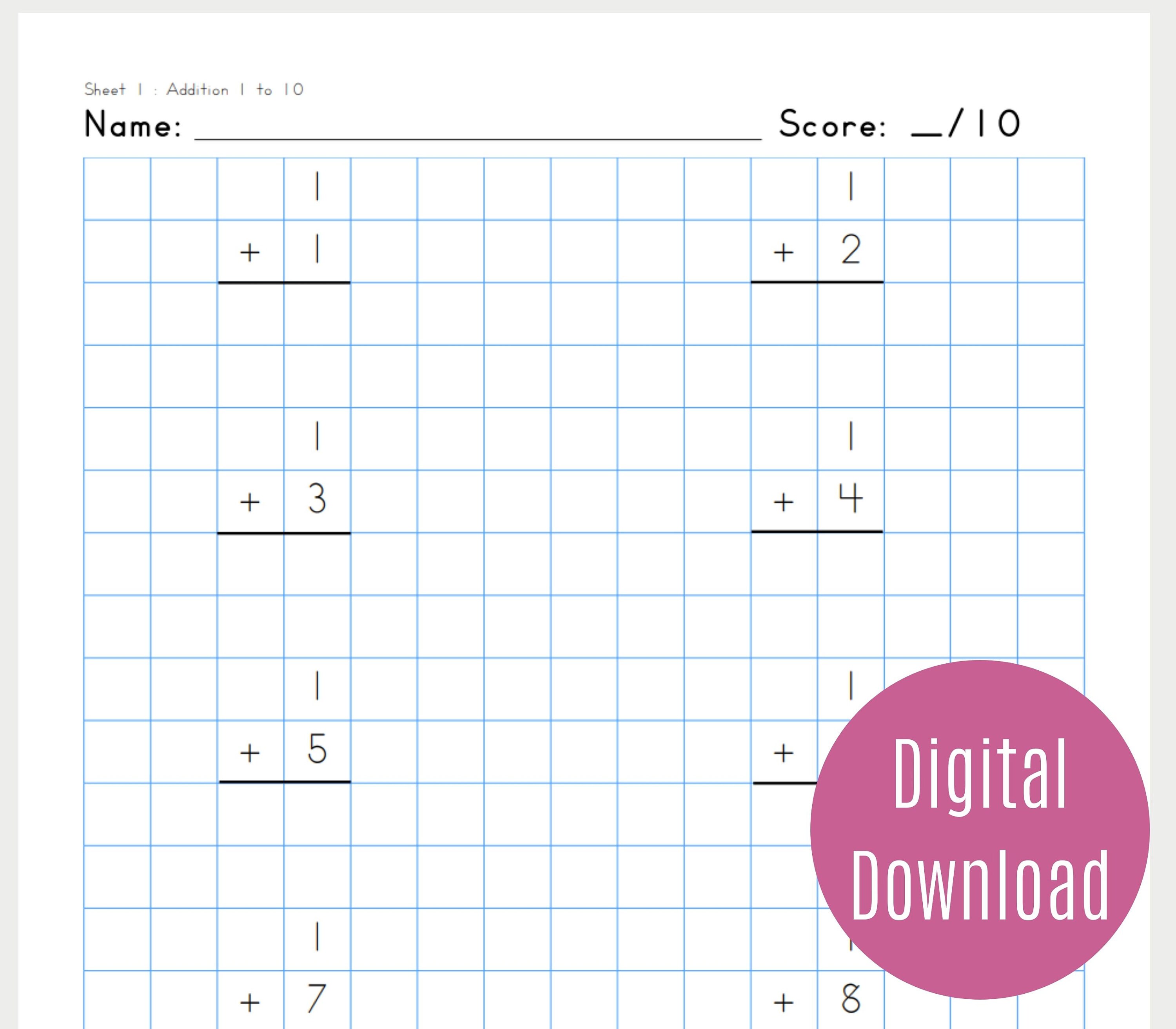 Simple math worksheets for 1st grade