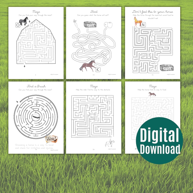 Equestrian learning printable with horse fact sheets, knowledge check pages, and fun horse-themed educational activities.