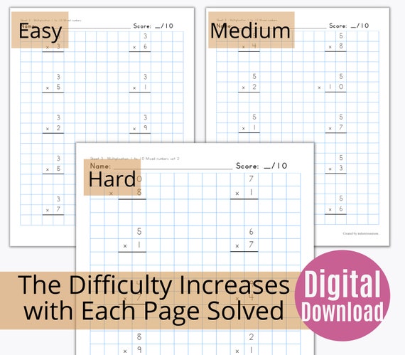 multiplication worksheet 30 practice sheets with increasing etsy