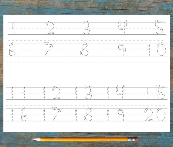 number tracing worksheets traceable numbers numbers 1 20 etsy