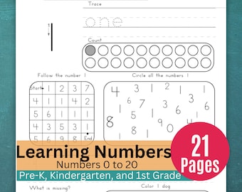 Kindergarten Number Practice Worksheets | Tracing, Counting, and Number Review for Kindergarten, pre-K and Preschool, Digital Download