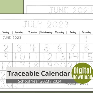 Kids Calendar With Traceable Numbers, School Year Calendar 2023 2024 ...