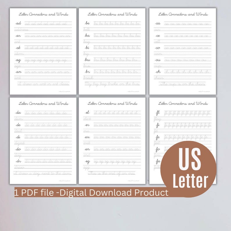 Learning Cursive Letter Connectors Practice – 27 Pages Printable PDF ...
