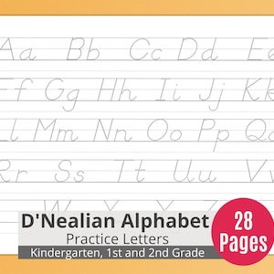 Práctica de escritura alfabética para niños, Hojas de trabajo de rastreo de letras imprimibles, Práctica de escritura a mano para niños, Orientada al paisaje, D'Nealian