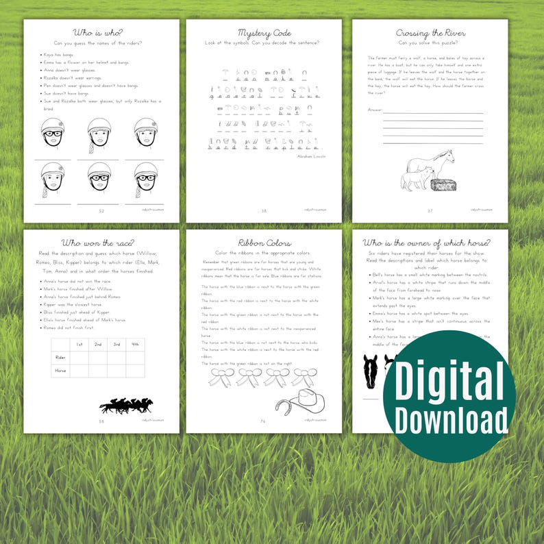 Fun printable horse-themed coloring pages, riddles, and activities for kids who love horses and horseback riding.