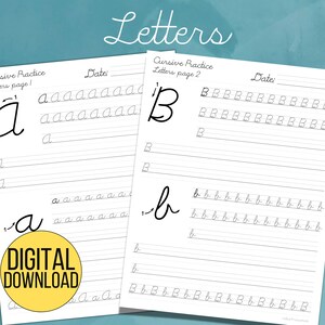 Workbook page for improving cursive penmanship
