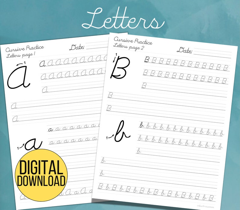 Workbook page for improving cursive penmanship