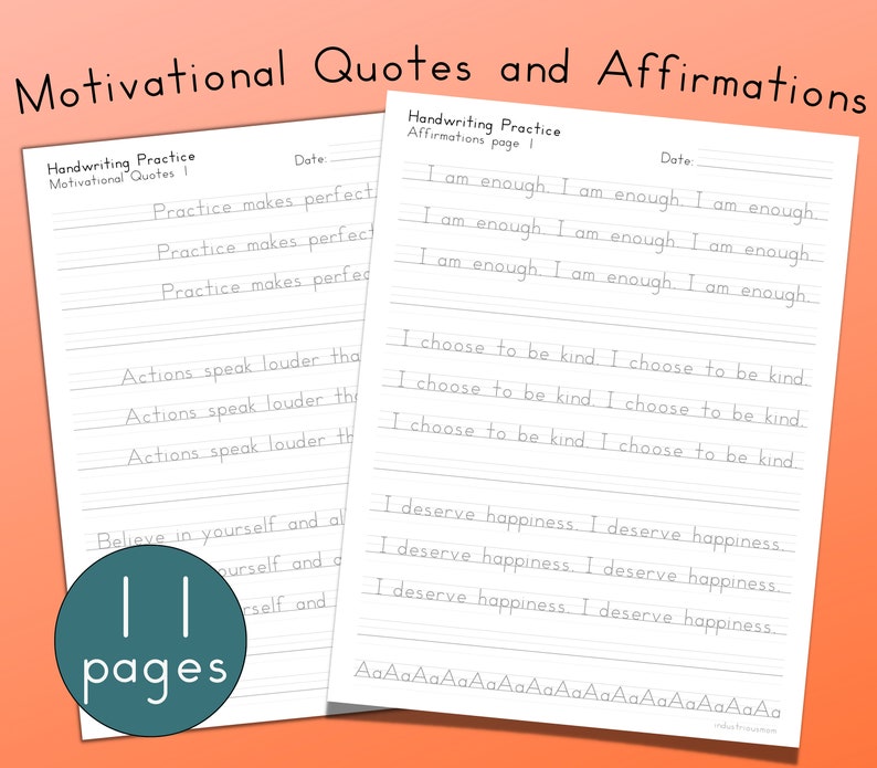 Workbook pages with traceable letters for adult and teen learners