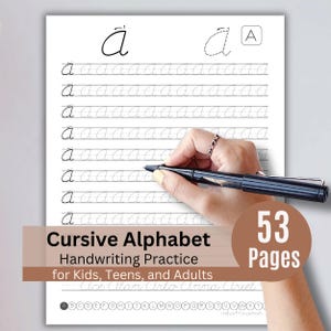 Aprendendo páginas de rastreamento do alfabeto cursivo – PDF para impressão de 53 páginas para prática de caligrafia