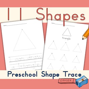 Hojas de trabajo de seguimiento de formas 2D para preescolares - Paquete de educación en el hogar imprimible - 11 formas - Tamaño de letra de EE. UU. - Descarga digital