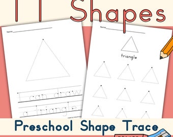 Preschool 2D Shape Tracing Worksheets - Printable Homeschool Bundle - 11 Shapes - US Letter Size - Digital Download