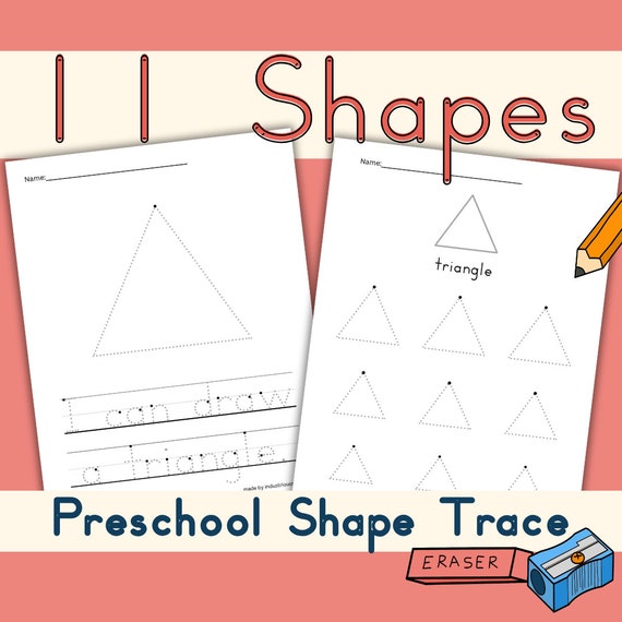 Preschool 2D Shape Tracing Worksheets - Printable Homeschool Bundle - 11 Shapes - US Letter Size - Digital Download