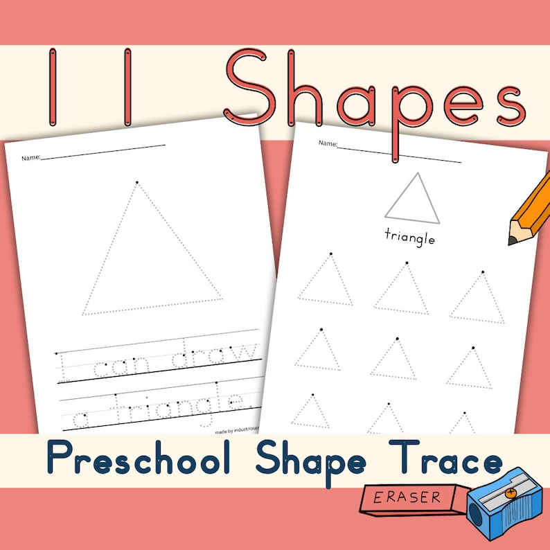 Preschool 2D Shape Tracing Worksheets - Triangle Shape - Small to Big Tracing